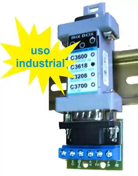 C3618 conversor RS232-RS485 aislado. Pequeño, robusto, para uso industrial, laboratorios, oficinas, transporte. Amplio rango de alimentación