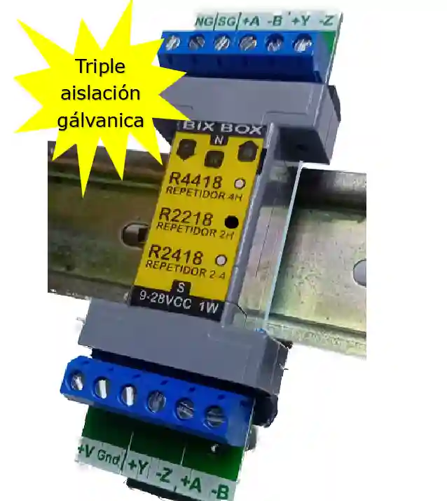 r2218-repetidor-rs485-opto-acoplado, permiten ampliar y redistribuir la carga